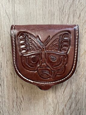 Mexican Tooled Leather Butterfly Coin Pouch